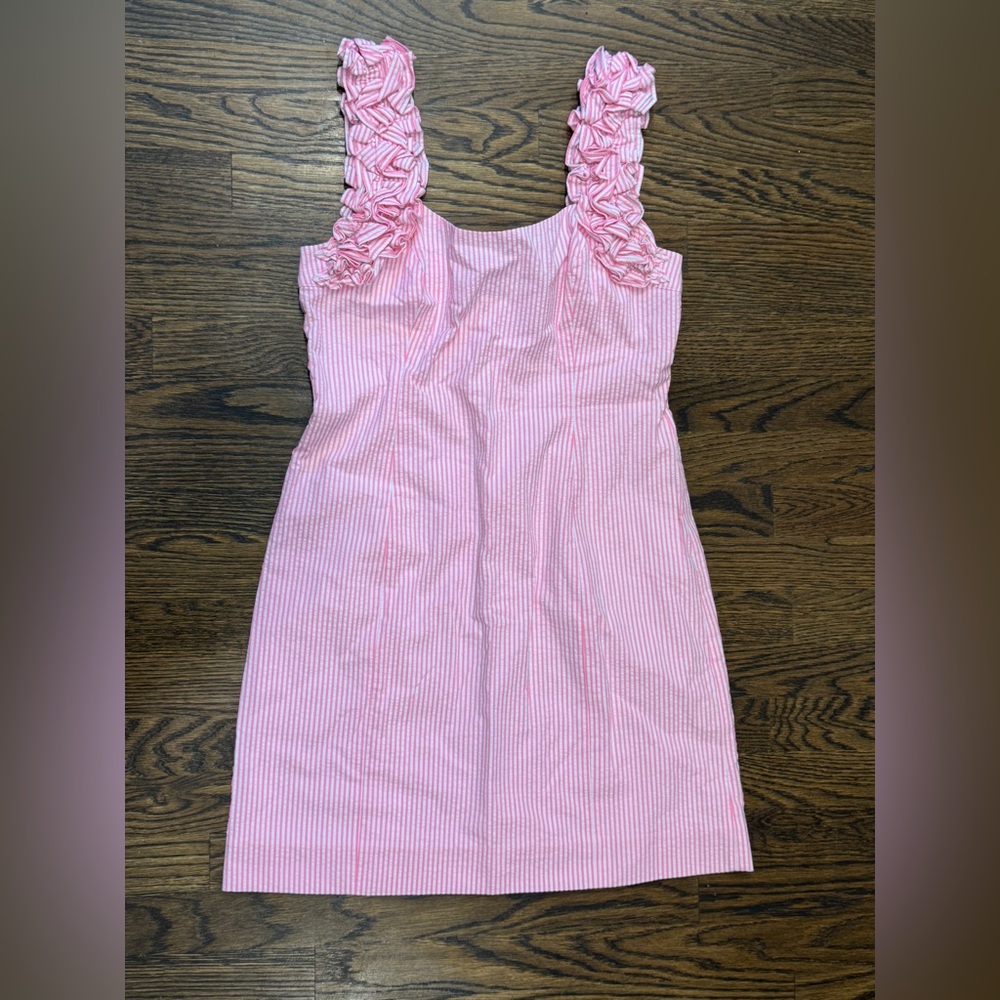 Lilly Pulitzer - size 10 Devina pink seersucker dress with ruffle straps